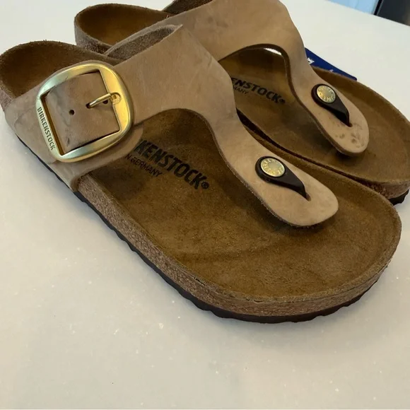 Birkenstock Gizeh BIG Buckle Women’s Sandcastle Nubuck Leather Sz US 7 EU 38 NEW - Picture 5 of 12